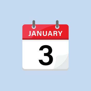 January third calendar icon flat design style business reminder daily schedule graphic vector