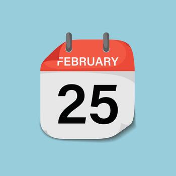 February twenty-fifth day calendar page icon for planning scheduling event organization vector
