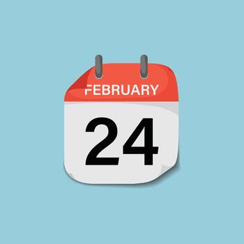 February twenty-fourth day calendar page icon template for event date reminder scheduling vector