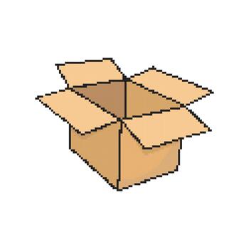 Pixel art open cardboard box icon empty shipping package retro game asset vector