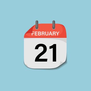 February twenty-first day calendar page icon for planning schedule date reminder vector