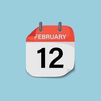 February twelfth day calendar page icon template for event date reminder scheduling vector
