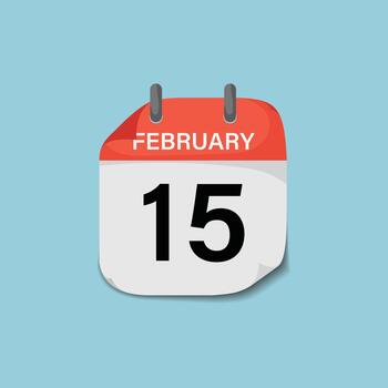 February fifteenth day calendar page icon for planning scheduling event organization vector