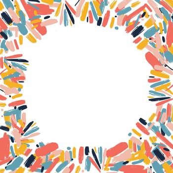 Vibrant brushstrokes creating dynamic frame, surrounding pristine white negative space ready for graphic design compositions. vector
