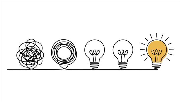 Chaotic line transforms into clear light bulb idea on white background concept thinking vector