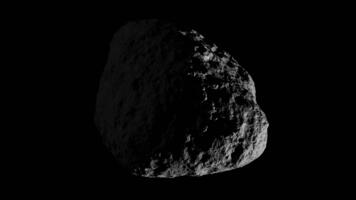 looping 3d animatie van een ruimte asteroïde rotatie. cyclisch langzaam omwenteling van een voorwerp in ruimte. alfa. video