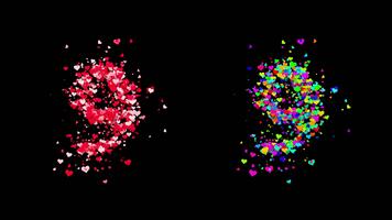 Animation of number 9 forming from rotating hearts in red and rainbow. File with alpha channel, festive and romantic visual for projects. video