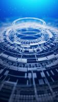 Futuristic looped animation of digital interface with glowing circular HUD elements, abstract data flow and cyber technology background. Perfect for Sci Fi, AI, and tech concepts. video