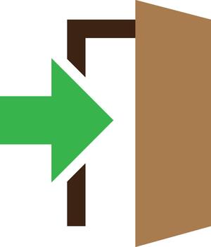 An open door with a green arrow pointing to it vector