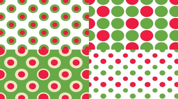 Four patterns of red and green dots vector