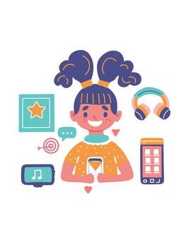 child using multiple modern digital gadgets vector