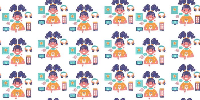 pattern with child using gadgets vector