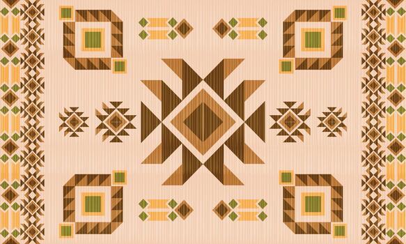 A soft beige Navajo-style geometric pattern with brown traditional shapes arranged in a seamless layout. vector