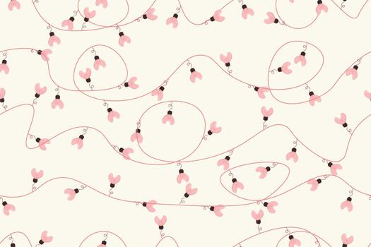 A seamless pattern of glowing string-light hearts in a soft romantic style. vector