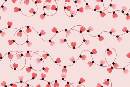 String lights forming heart-shaped bulbs arranged in a seamless festive pattern. vector