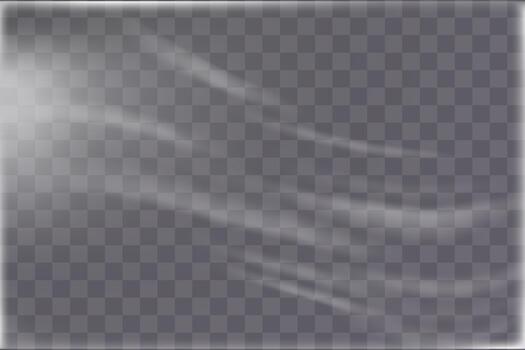 Wavy transparent shrink plastic wrap with light reflection and file texture overlay for packaging vector