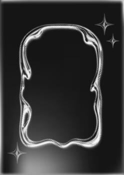 Chrome halftone frame with sparkles in Y2K collage style vector