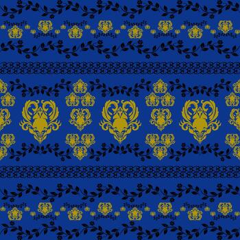 Unique seamless damask border pattern. Blue background. design create an elegant and timeless. vector