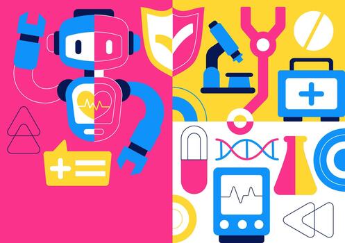 automatizado cuidado de la salud asistente ilustración destacando futurista médico apoyo y ai integración vector