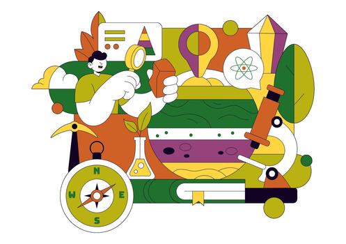 Geologist Illustration Showing Terrain Study And Subsurface Observation For Environmental Exploration Background vector