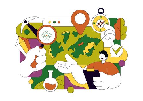 Soil Inspection Illustration Displaying Terrain Profiling And Geological Observation For Research Background vector