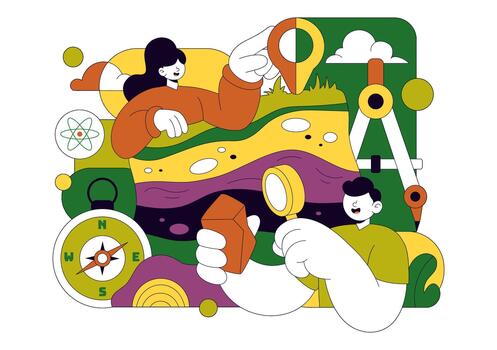 Terrain Analysis Showing Ground Composition Study And Geological Feature Evaluation In Research Background vector