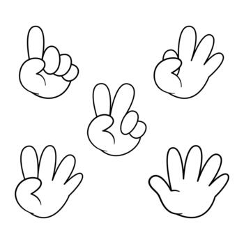 Cartoon Hand Signs Counting from One to Five Illustration. Perfect for teaching counting, numbers or hand gestures in a fun and visually clear way. vector