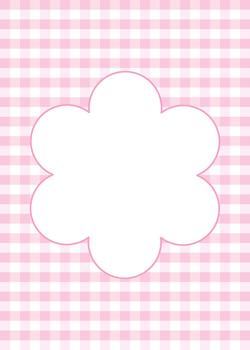 Vertical pink gingham background with a large blank flower shaped frame. template for feminine cards, labels, or invitations. vector