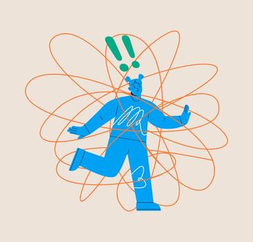 Complexity and difficulty concept. Woman trapped in a complicated thread. Colorful illustration vector