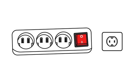 poder tira con Tres salidas y rojo cambiar siguiente a soltero pared enchufe vector