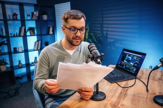 Man recording a podcast episode photo