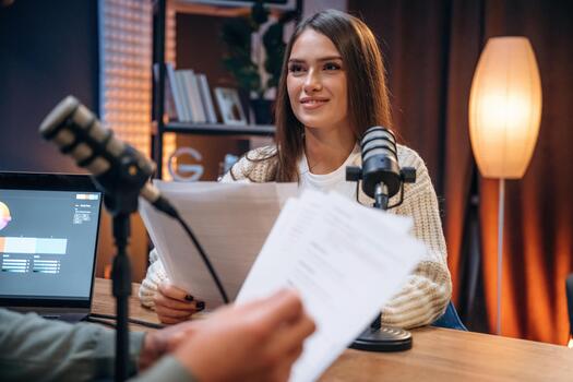 Podcast host in a modern studio photo