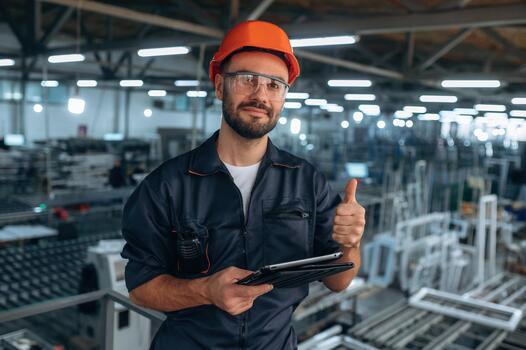 Worker with tablet and safety gear photo