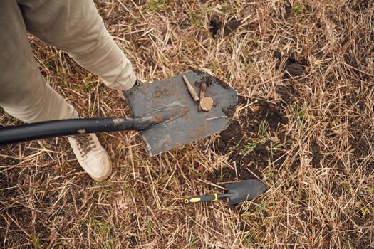Close-up of a shovel and digging tools photo
