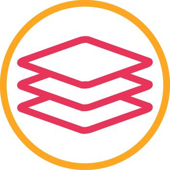 un rojo y amarillo icono con un apilar de libros vector