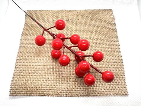 Bright Red Berries on a Natural Texture Background with Intriguing Design for Decorative and Creative Projects photo