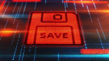 retrò floscio disco icona raggiante su digitale sfondo con dati ruscello video