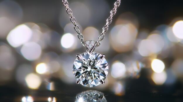 A macro shot of a diamond pendant catching light, with reflections dancing around it, creating a captivating and luxurious effect photo