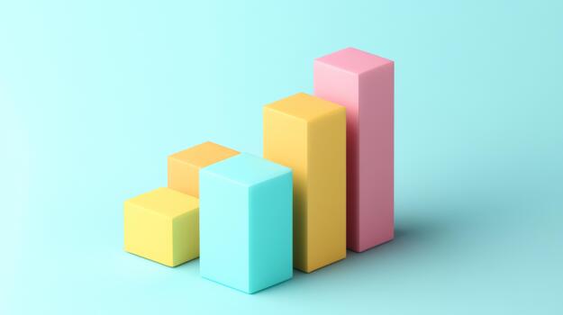 Minimal D bar graph in pastel colors, with shadows cast across photo