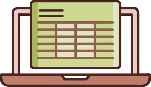 Clean flat design illustration of a laptop screen displaying a data table or financial spreadsheet, ideal for business analytics and digital report presentation vector