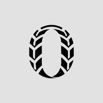 sorprendentes monocromo gráfico icono presentando el número cero ingeniosamente diseñado con un robusto neumático pista textura, simbolizando durabilidad, fuerza, y automotor temas vector