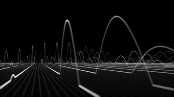 oscilante seno olas o formas de onda vibrante a alto frecuencia. medición y audio análisis concepto. bucle hd minimalista negro y blanco Ciencias antecedentes animación. video