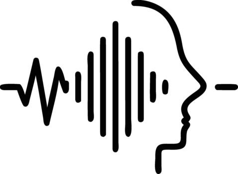 Sound wave visualization overlaying a profile of a human head, symbolizing audio processing and speech analysis vector