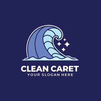 A vibrant and modern logo design featuring a stylized blue ocean wave with sparkling elements, symbolizing cleanliness, freshness, and dynamic movement for a brand identity vector