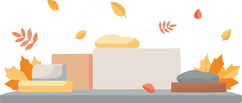 Autumnal abstract background with leaves and display podiums for product presentation vector