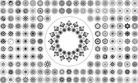 Collection of Black and White Circular Mandalas and Geometric Patterns vector