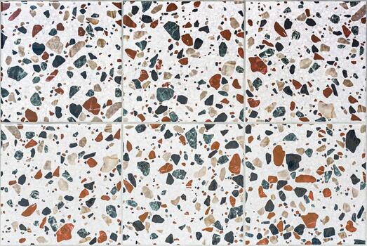 Seamless texture of ceramic tiles with a pattern in the Terrazzo style. Spotted multi-colored material map photo