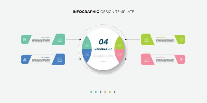 Modern Circle chart infographic template with 4 options for presentations. Infographic 4 diagram chart template for business 4, step presentation with diagram elements illustration vector
