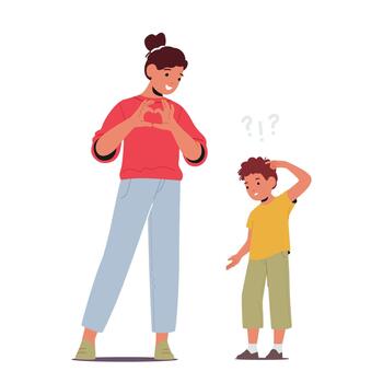 Young Boy Struggles With Understanding Emotions, A Common Symptom Of Autism. Difficulty Reading Facial Expressions vector