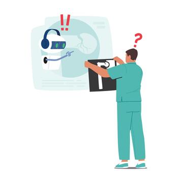 médico emplea un ai charla larva del moscardón asistente en médico traumatologia campo, a analizar radiografía imagen, mejorando diagnóstico vector